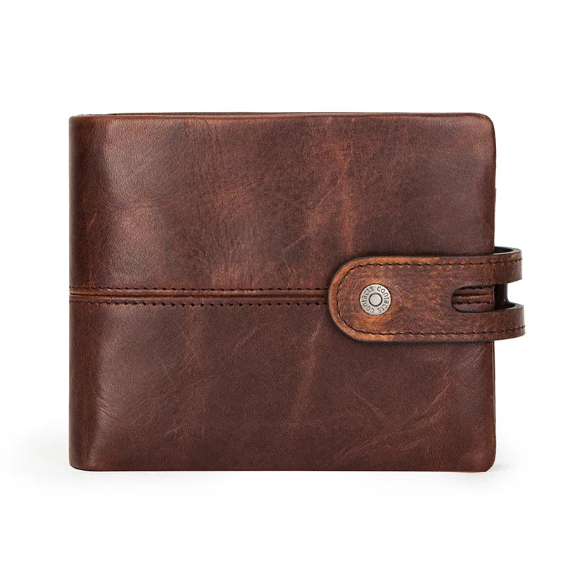 Men's Crazy Horse Leather Short Coin Purse & Wallet - Scraften