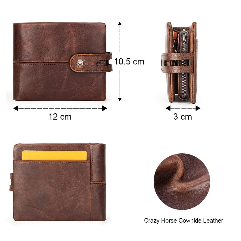 Men's Crazy Horse Leather Short Coin Purse & Wallet - Scraften
