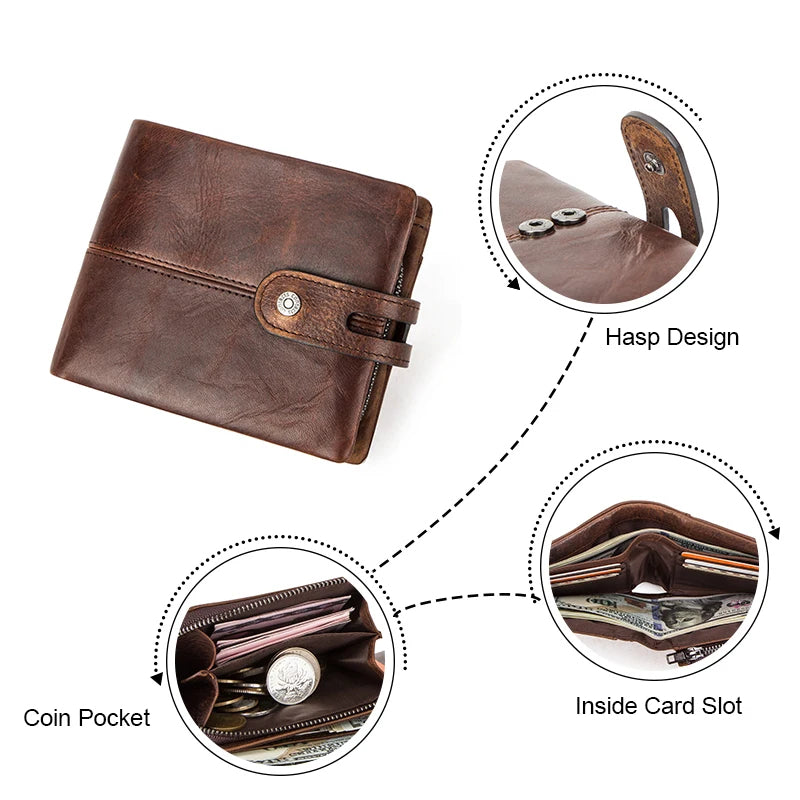 Men's Crazy Horse Leather Short Coin Purse & Wallet - Scraften