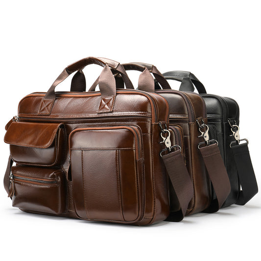 Authentic Leather Men's Laptop Briefcase - Ideal for Business Travel and Commuting