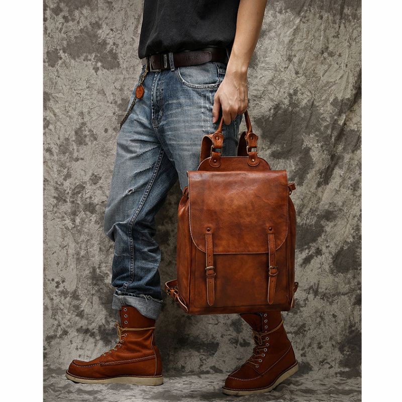 Retro Genuine Leather Casual Business Men's Backpack - Scraften