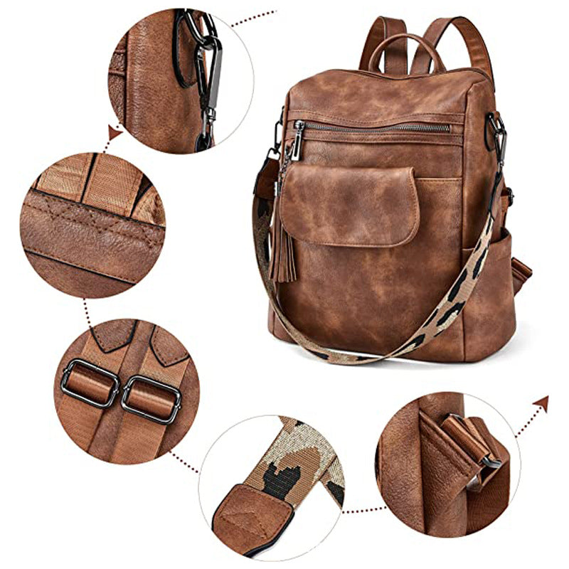 Retro Leather Women's Backpack Urban Style, Large Capacity, Hot-Selling
