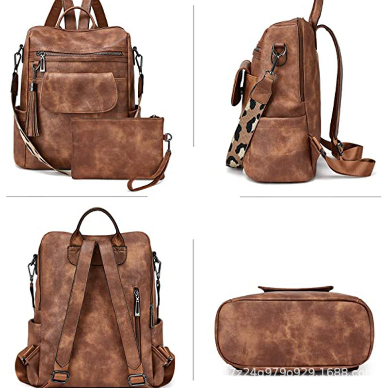 Retro Leather Women's Backpack Urban Style, Large Capacity, Hot-Selling