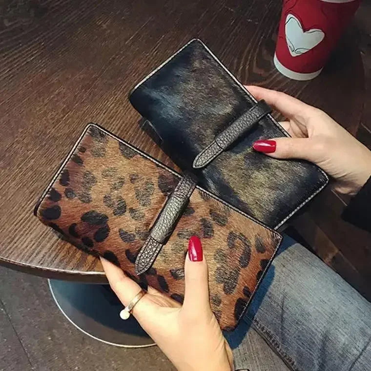Women's Genuine Leather Leopard Long Wallet Clutch