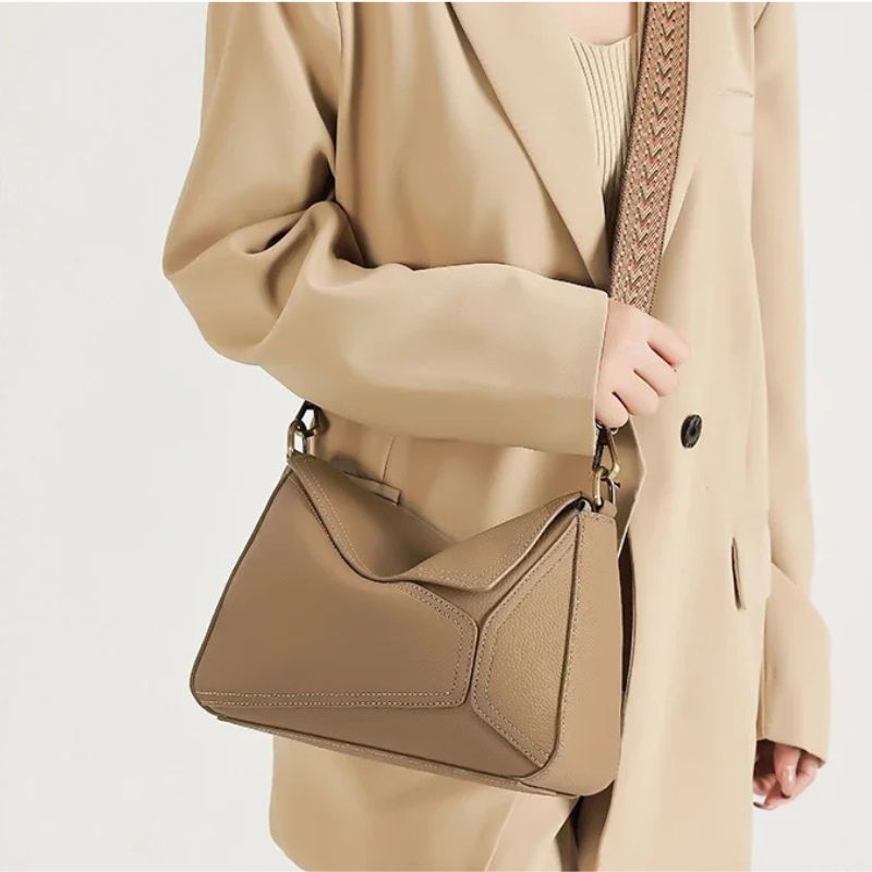 Cowhide Leather Women's Geometric Shoulder Bag - Luxury Crossbody Handbag