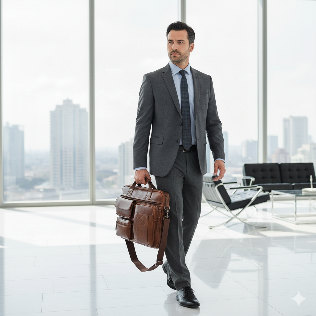 Authentic Leather Men's Laptop Briefcase - Ideal for Business Travel and Commuting