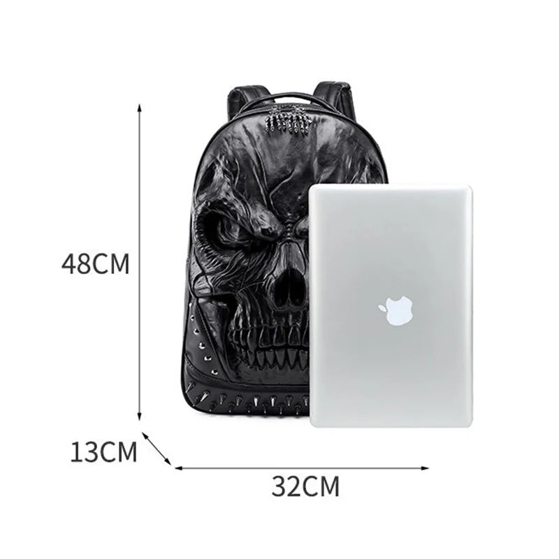 Steampunk 3D Skull Backpack | Punk Rivet PU Leather Laptop Bag