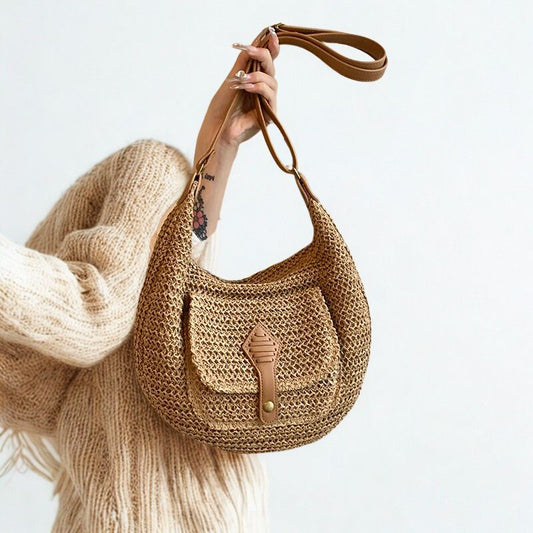 Straw Crossbody Bag Stylish Retro Vacation Look - Scraften