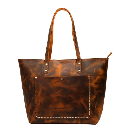 Stylish Genuine Cowhide Leather Tote for Women - Scraften