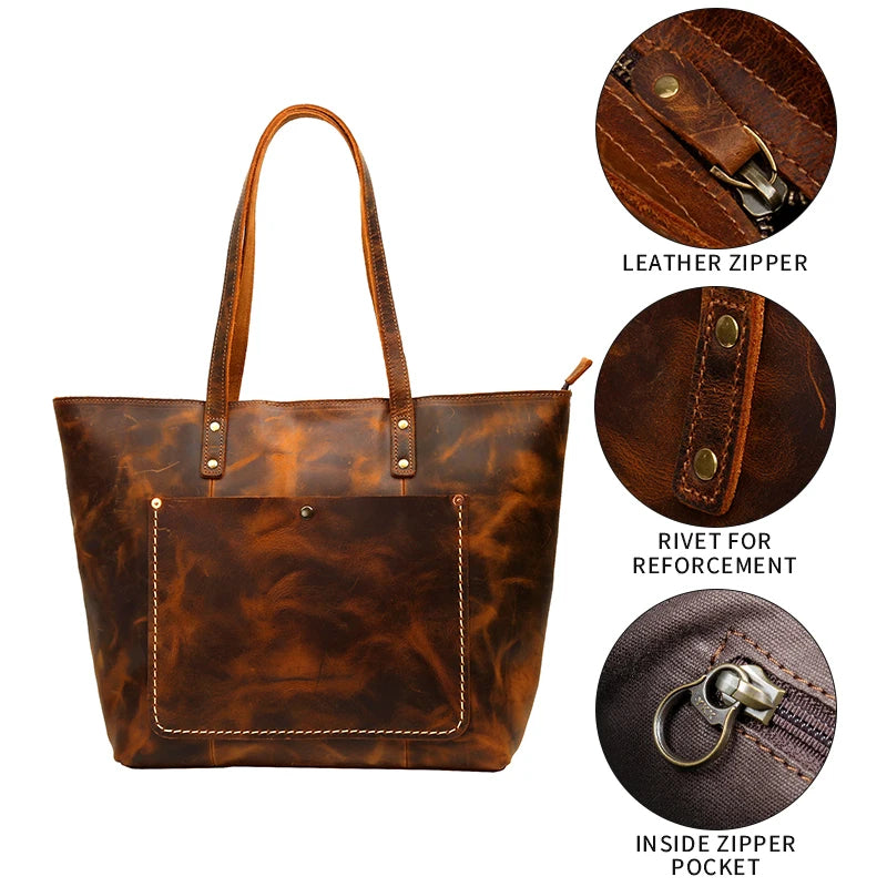 Stylish Genuine Cowhide Leather Tote for Women - Scraften