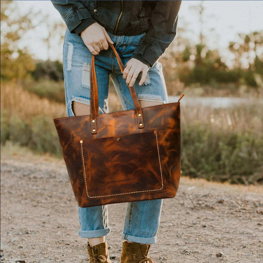 Stylish Genuine Cowhide Leather Tote for Women - Scraften