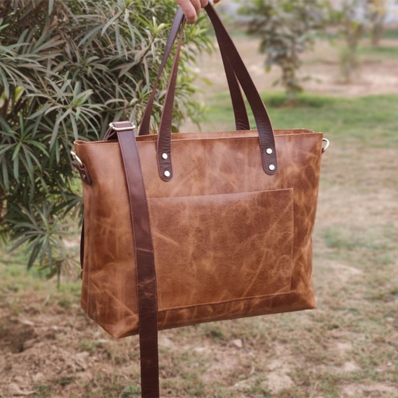 Stylish Handmade Genuine Leather Tote Bag - Scraften