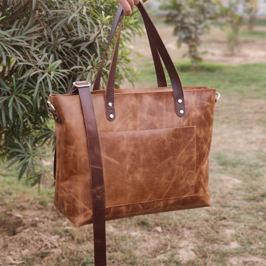 Stylish Handmade Genuine Leather Tote Bag - Scraften