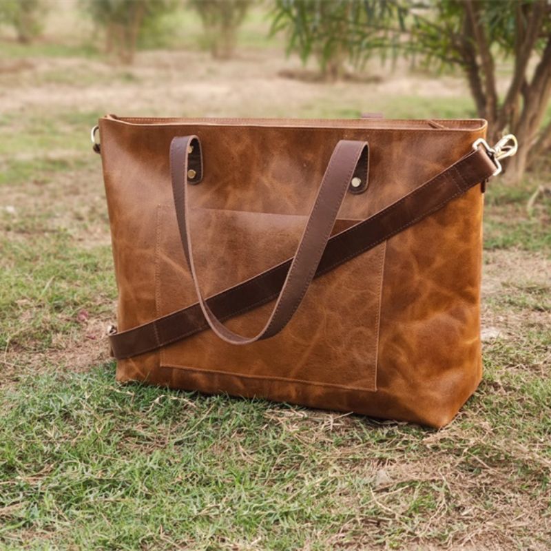 Stylish Handmade Genuine Leather Tote Bag - Scraften