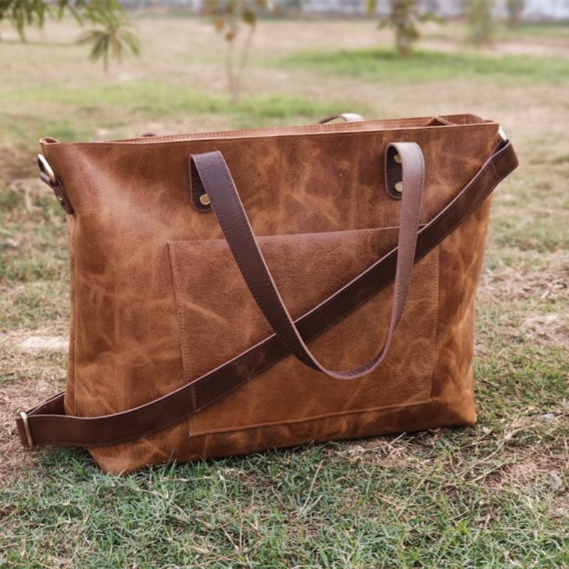 Stylish Handmade Genuine Leather Tote Bag - Scraften