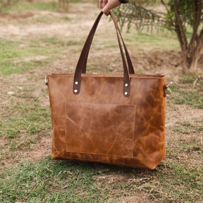 Stylish Handmade Genuine Leather Tote Bag - Scraften