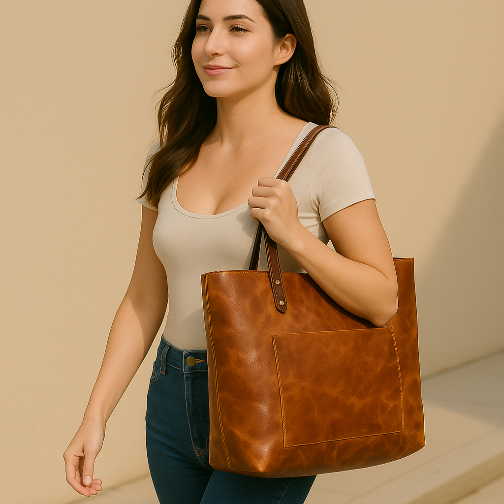 Stylish Handmade Genuine Leather Tote Bag - Scraften