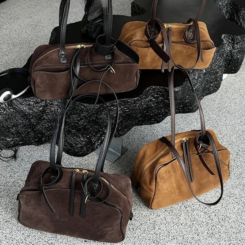 Women's Suede Cowhide Luxury Tote Bag - Large Capacity Winter Velvet Bags