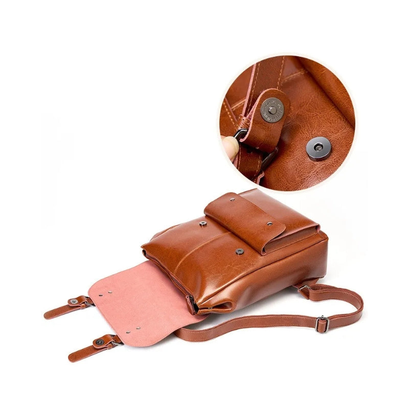 Women Retro Design Luxury Leather Backpack - Casual Portable Travel Bag