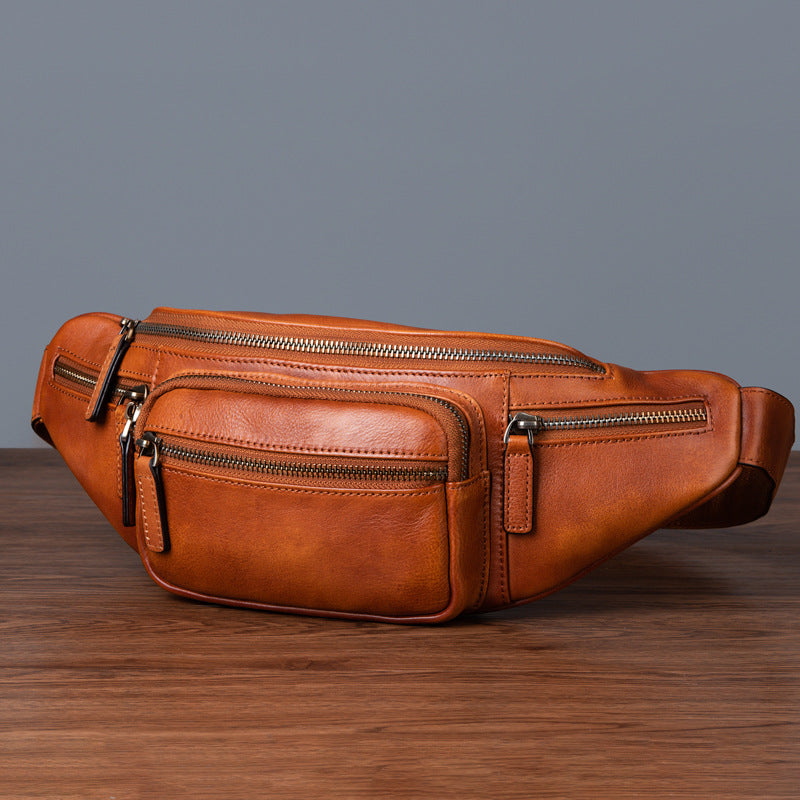 Vintage Cowhide Leather Chest & Waist Bag – Vegetable Tanned, Dual-Purpose Casual Style