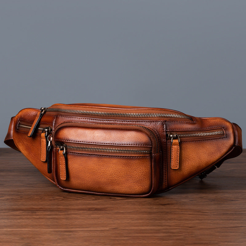 Vintage Cowhide Leather Chest & Waist Bag – Vegetable Tanned, Dual-Purpose Casual Style