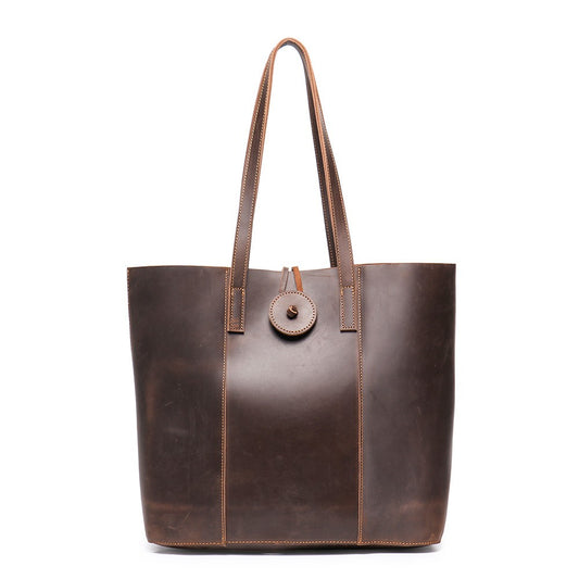 Vintage Crazy Horse Leather Tote Bag - Scraften