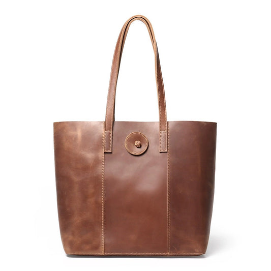 Vintage Crazy Horse Leather Tote Bag - Scraften