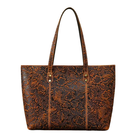 Vintage Embossed Genuine Leather Women's Tote Bag - Scraften