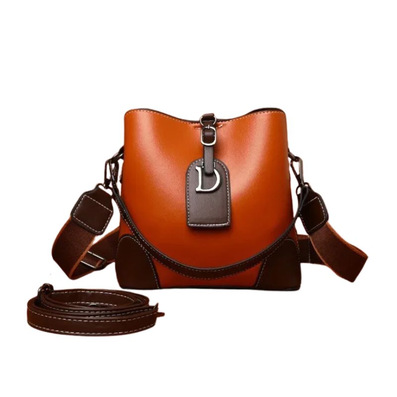 Women's Luxury Travel Bag– Retro Textured Bucket Shoulder & Crossbody Bag Brown