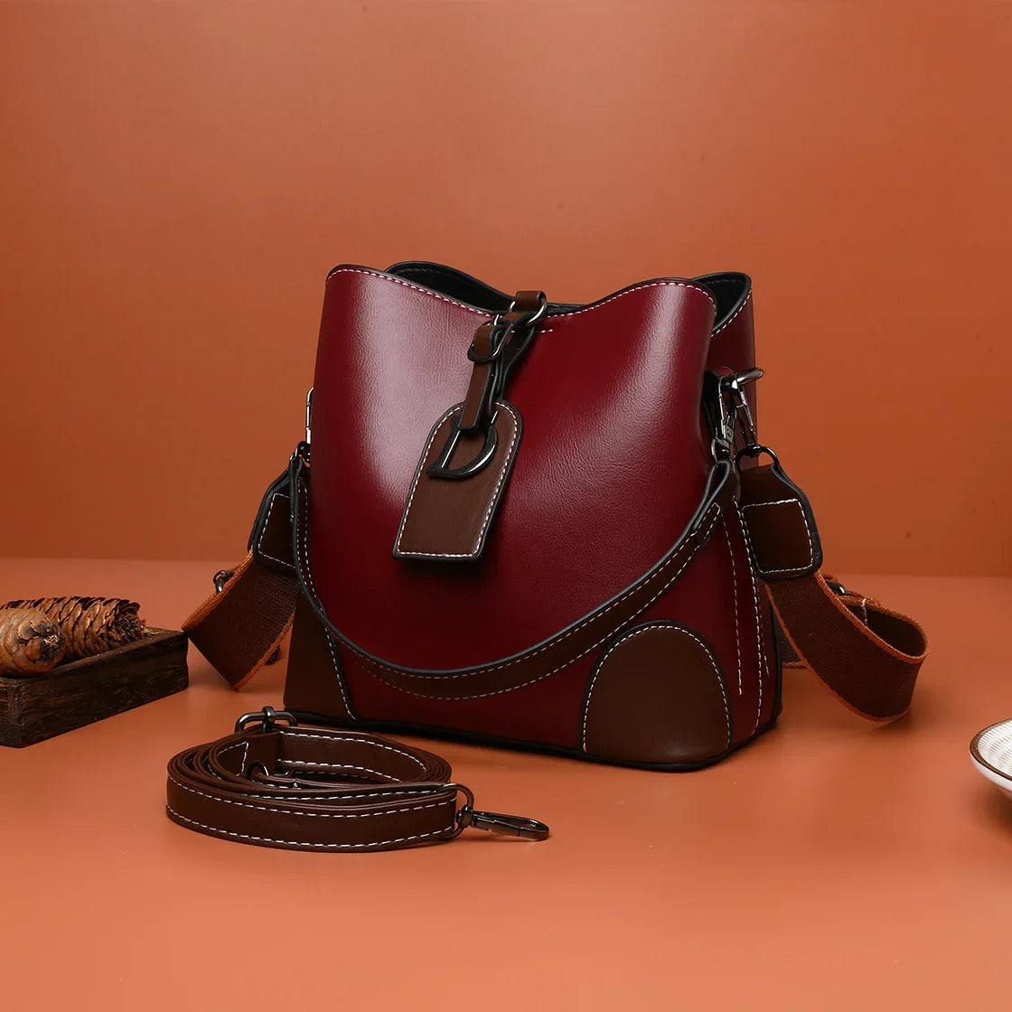 Women's Luxury Travel Tote – Retro Textured Bucket Shoulder & Crossbody Bag