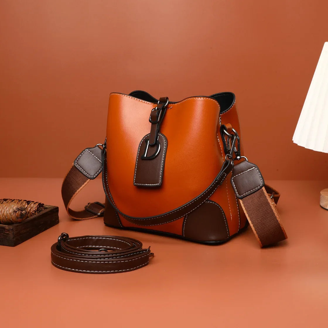 Women's Luxury Travel Tote – Retro Textured Bucket Shoulder & Crossbody Bag