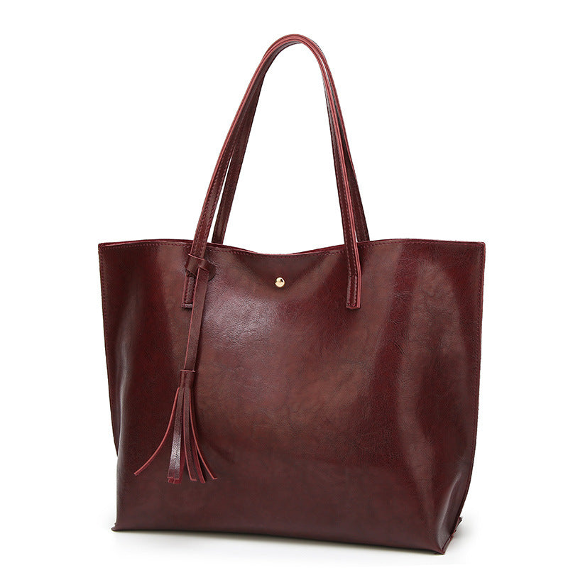 Women’s Oil Wax Leather Shoulder Bag – Large Tote Handbag
