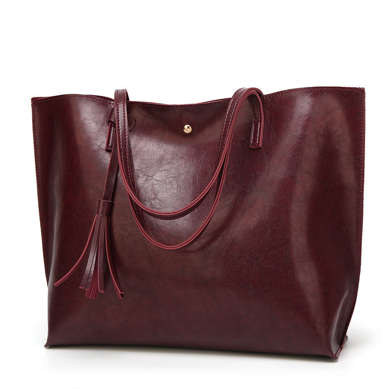 Women’s Oil Wax Leather Shoulder Bag – Large Tote Handbag