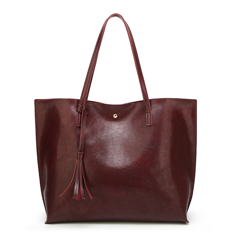 Women’s Oil Wax Leather Shoulder Bag – Large Tote Handbag