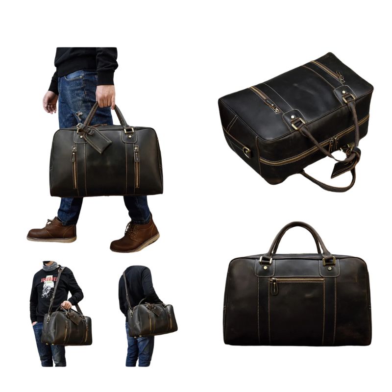 Handcrafted Crazy Horse Leather Travel Duffle - Scraften
