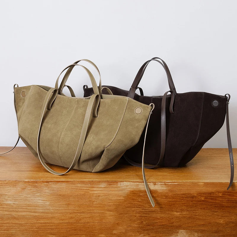 Women’s Leather Shoulder Tote – Frosted Cowhide Large Capacity Wing Bag