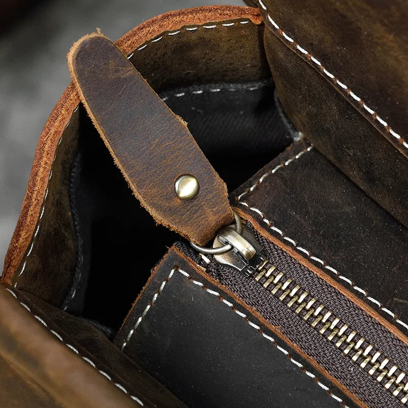 Men's Retro Crazy Horse Leather Backpack - Rucksack Brown Laptop Bag