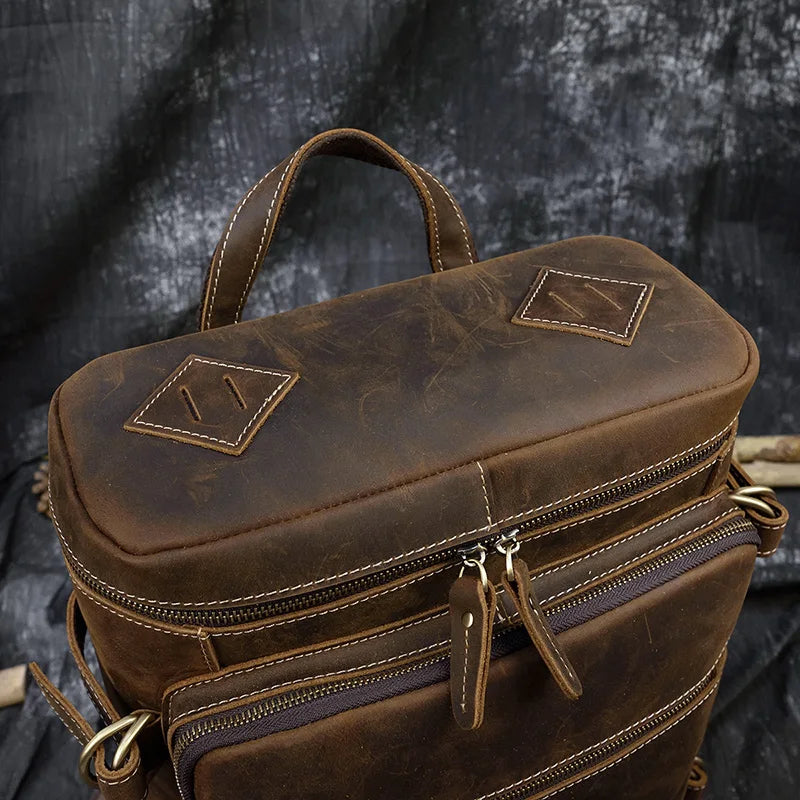 Vintage Crazy Horse Genuine Leather Backpack - Laptop Rucksack Student Bag