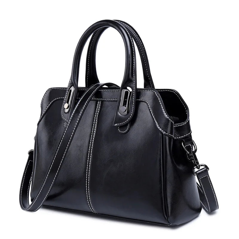 Genuine Leather Women Handbag – Top Handle Crossbody Messenger Bag