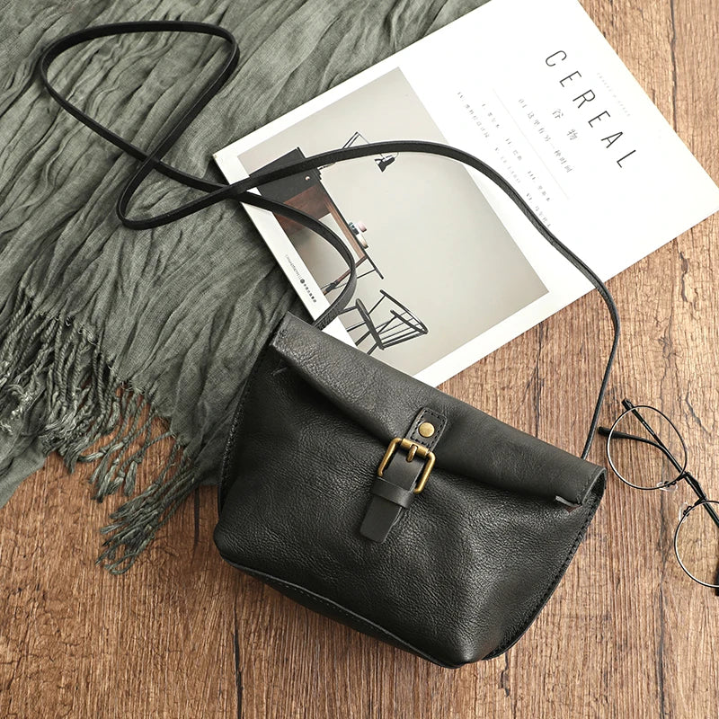 Genuine Leather Crossbody Bag Retro Small Messenger Purse - Scraften