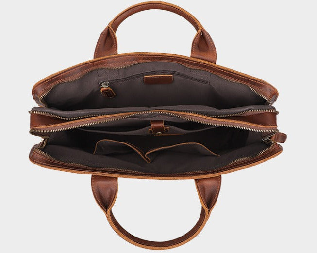 Luxury Leather Business Briefcase - Men Shoulder Portfolio Laptop Bag