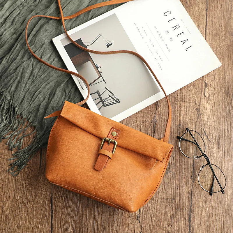 Genuine Leather Crossbody Bag Retro Small Messenger Purse - Scraften