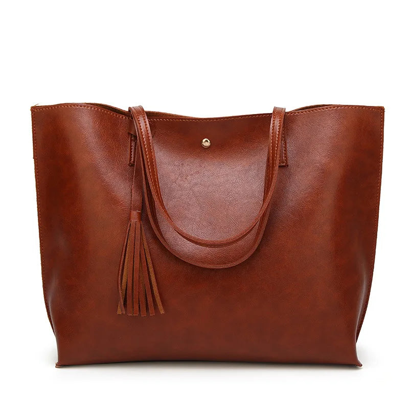 Women’s Oil Wax Leather Shoulder Bag – Large Tote Handbag