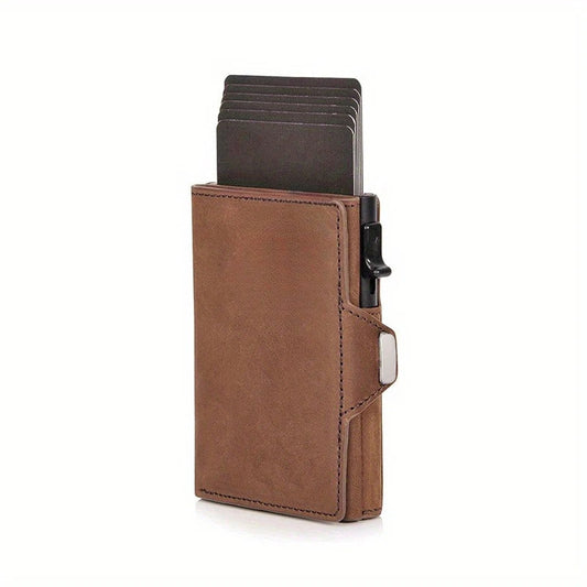 Pop-Up Leather Card Holder Wallet - Minimalist Bag Compartment For Notes
