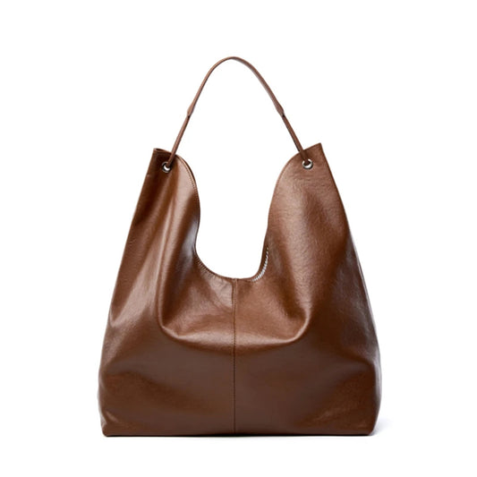 Cowhide Genuine Leather Large Hobo Shoulder Bag for Women