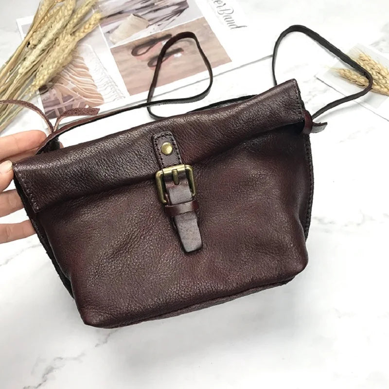 Genuine Leather Crossbody Bag Retro Small Messenger Purse - Scraften