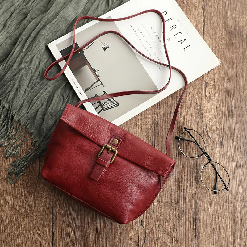 Genuine Leather Crossbody Bag Retro Small Messenger Purse - Scraften
