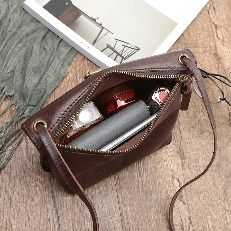 Genuine Leather Crossbody Bag Retro Small Messenger Purse - Scraften