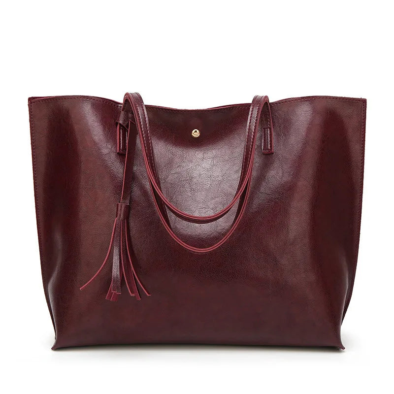 Women’s Oil Wax Leather Shoulder Bag – Large Tote Handbag