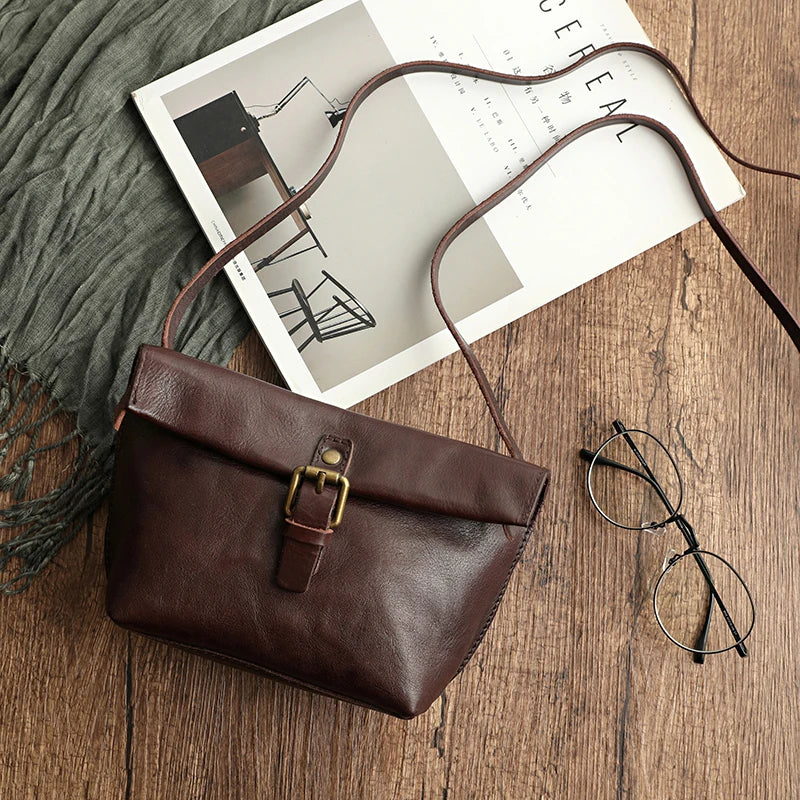 Genuine Leather Crossbody Bag Retro Small Messenger Purse - Scraften